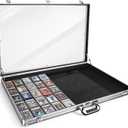 Card Show Display Case 34"x23" Large Aluminum,Trade Show Display Case Portable Trading with Lock&Acrylic Side&Handle Tabletop Showcase for Jewelry, Collectibles, Sports Cards,Silver
