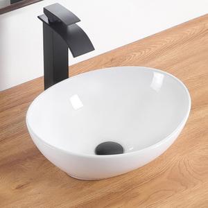 Small Oval Vessel Sink 16"x13" Ceramic White For Small Bathroom, 16.2"x13.3"x5.5"