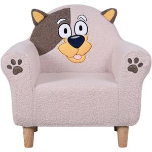 AFBKSS&BB Kid's Sofa with Embroidered Animal Motifs and Legs,Toddler Armchair with Wooden Base,Single Children's Chair for Boys and Girls. (Beige)