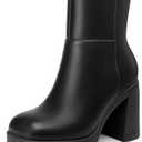 Athlefit Women's Platform Ankle Boots High Chunky Block Heel Square Toe Boots Fashion Dress Heeled Booties, 8,5
