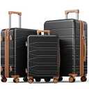 voyzap 3 Piece Luggage Set, 20/24/28 Inch Expandable Luggage Sets with Spinner Wheels, ABS+PC Hardshell Suitcases, Suitcase Set with Double-Layer Explosion Zipper, TSA Lock, Black