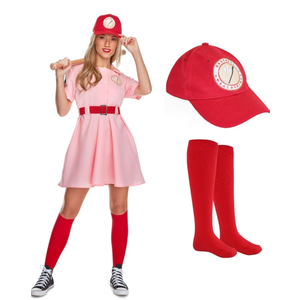 Morph - Pink Baseball Costume - Dottie Baseball Costume - Halloween Costumes For Women - Movie Character Costume Plus Size S