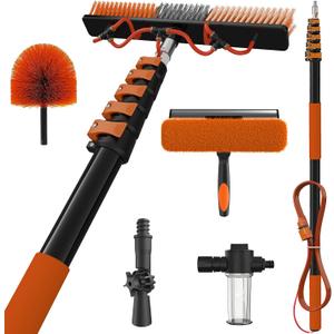 30Ft Reach Solar Panel Cleaning Brush Kit with 5-24ft Telescoping Pole, Water Fed Window Cleaner Tool with 20" Brush, Soap Dispenser, Cobweb Duster, Squeegee for Roof, RV, Gutter, Boat, Deck