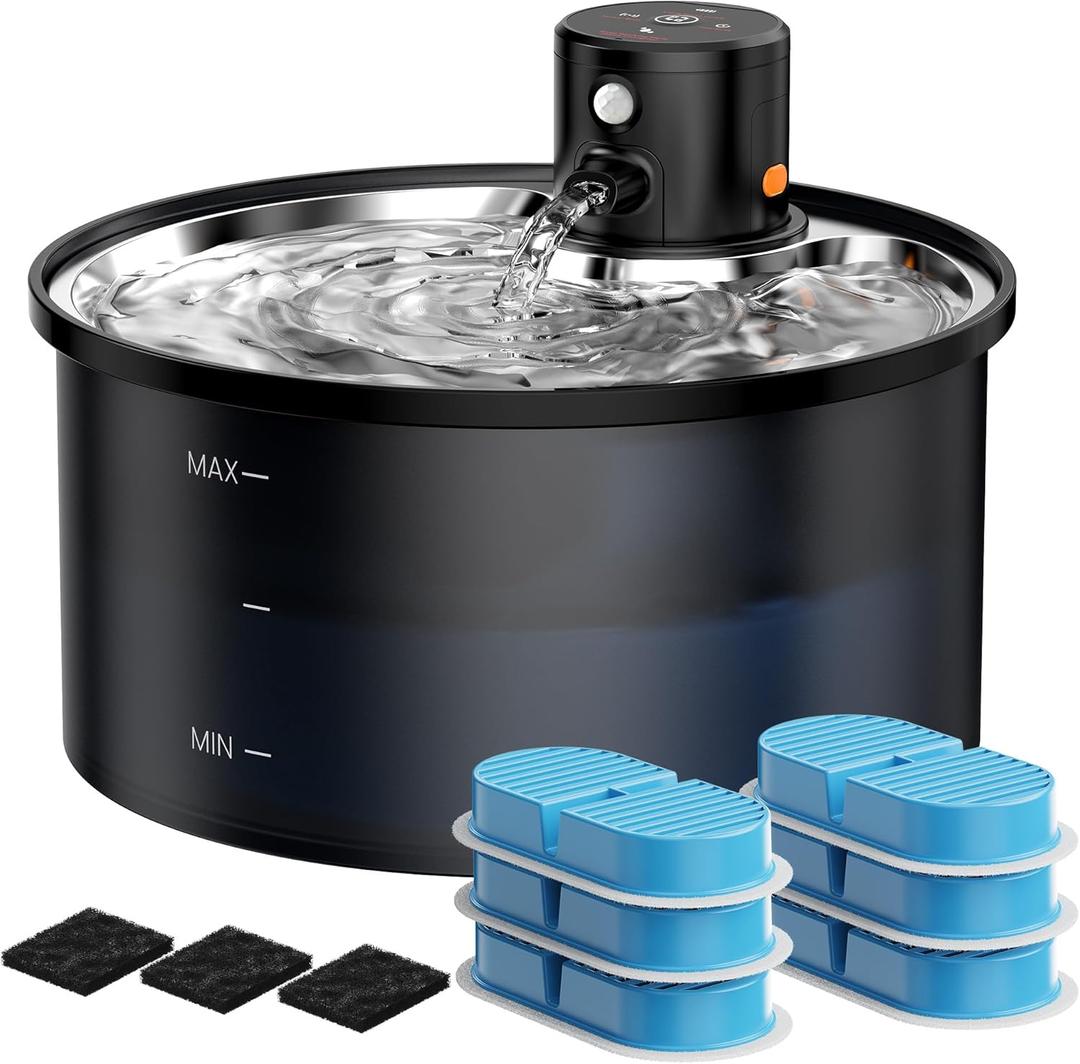 Battery Operated Cat Water Fountain: Wireless Pet Fountain with Filter - 108oz/3.2L Cordless Cat Dispenser with Motion Sensor Rechargeable Automatic Drinking Fountains for Cats Indoor - Plastic Model