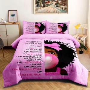 Black Girl Bubble Gum Comforter Twin for Kids Teens,Black Girl Magic Bedding Set,African American Inspirational Bed Comforter Set,Princess Bedroom Set (Pattern 005)