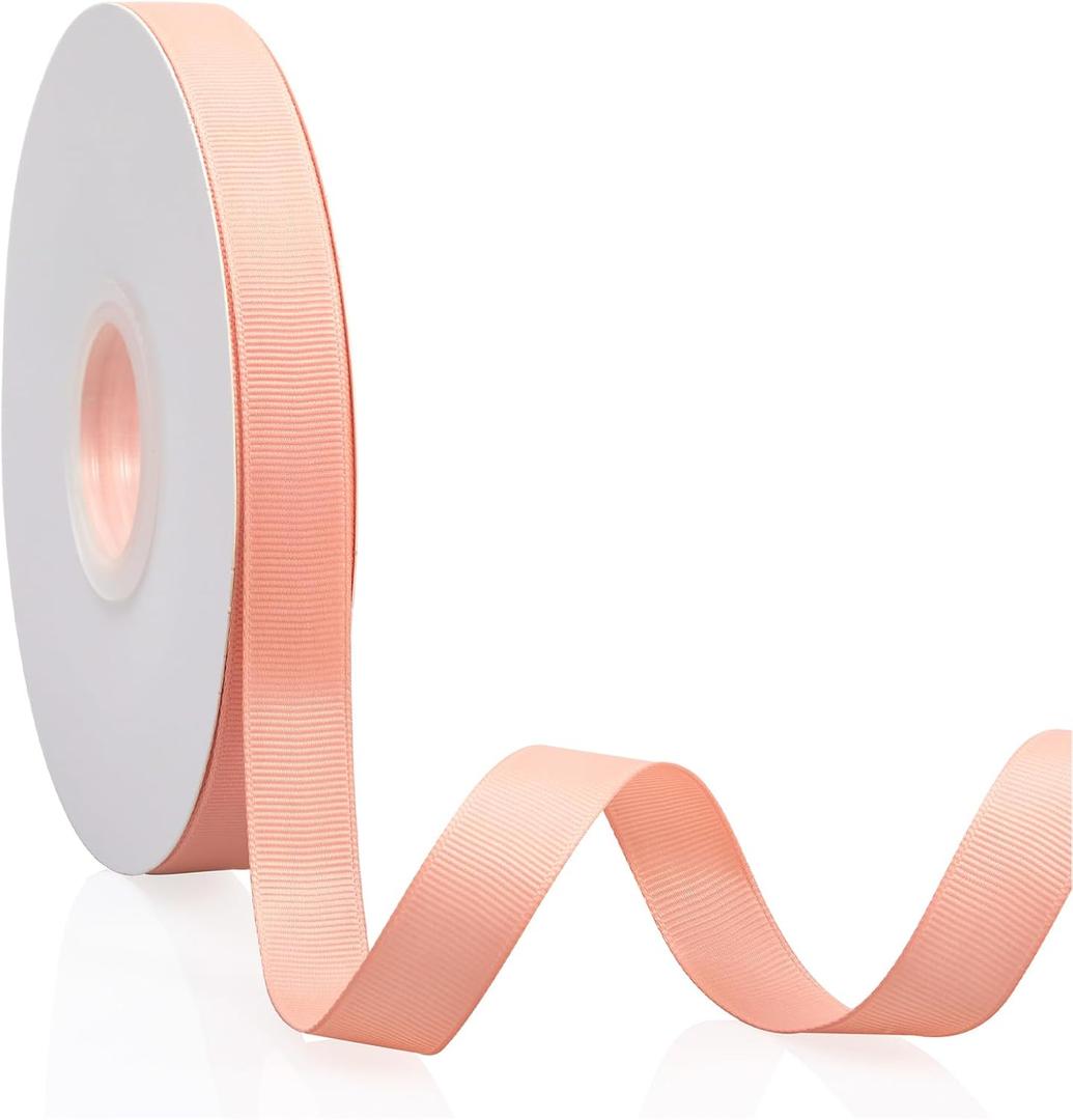 Peach 5/8" X 50 Yards Solid Color Double Faced Grosgrain Ribbon for Gifts Wrapping, Wedding, Party, Crafts, Hair Bows, Flowers, Home DIY Decor, 2 Pack