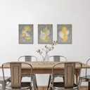 Conipit Grey and Yellow Canvas Wall Art Abstract Leaf Painting Botanical Pictures Minimalist Artwork Prints for Office Bedroom (12''X16''X3PCS)
