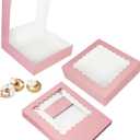 Bakepacker 55pcs Pink Pie Boxes 8x8x2.5 inches Easy Assemble Macaroon Cookie Boxes Bakery Boxes with Window for Bakery (Auto-pop Up)