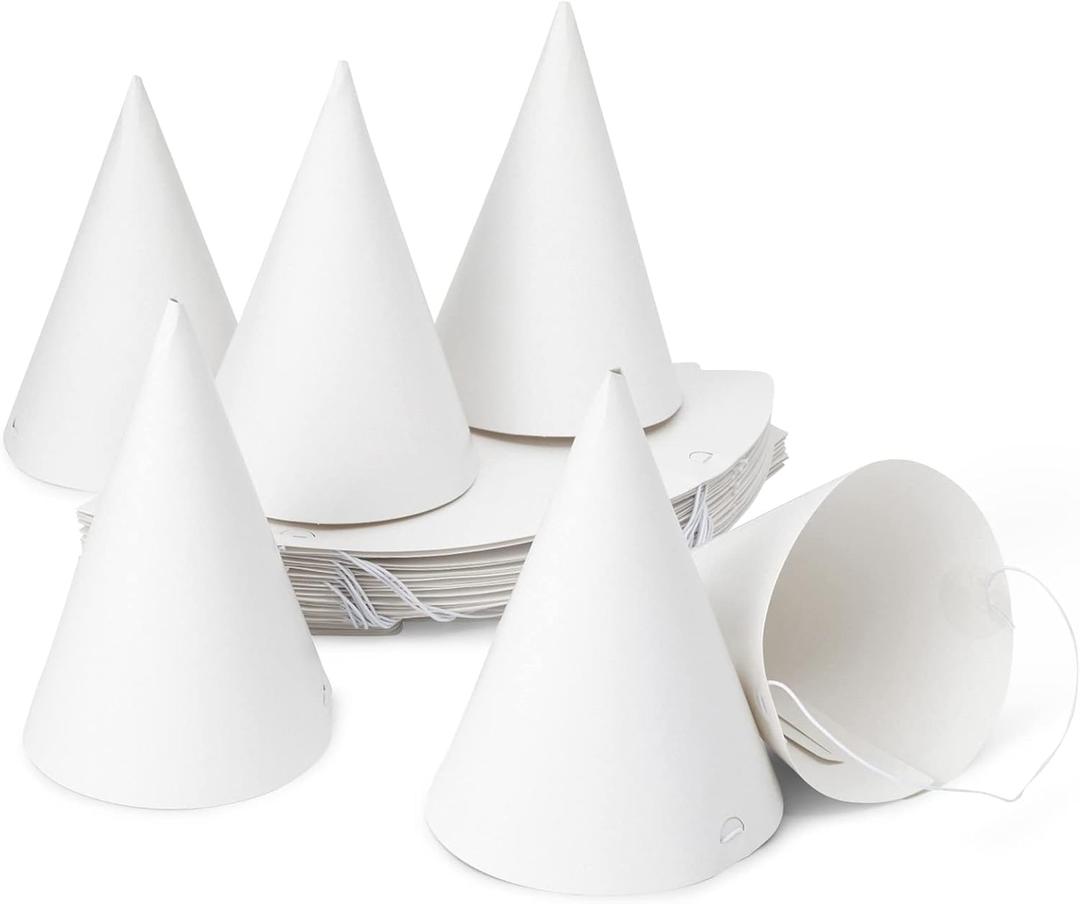 50 Pack White Party Hats for Birthday - Blank Cone Hat for Painting, Supplies (6 in)