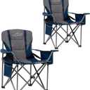 FAIR WIND 2 Pack Oversized Fully Padded Camping Chair with Lumbar Support, Heavy Duty Cooler Bag Fold Chair Support 450 LBS, Blue