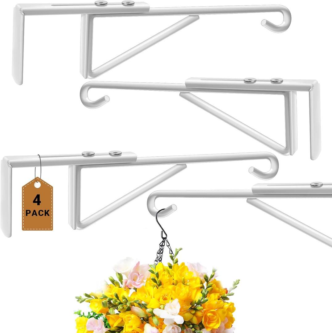Adjustable Vinyl Fence Hooks for Hanging Plant Fit Fence Widths 0.8-3 Inch, Heavy Duty Fence Plant Hangers for Hanging Plants Bird Feeders, Lights, Basket Over The Fence Plant Hangers Outdoor 4 Pack