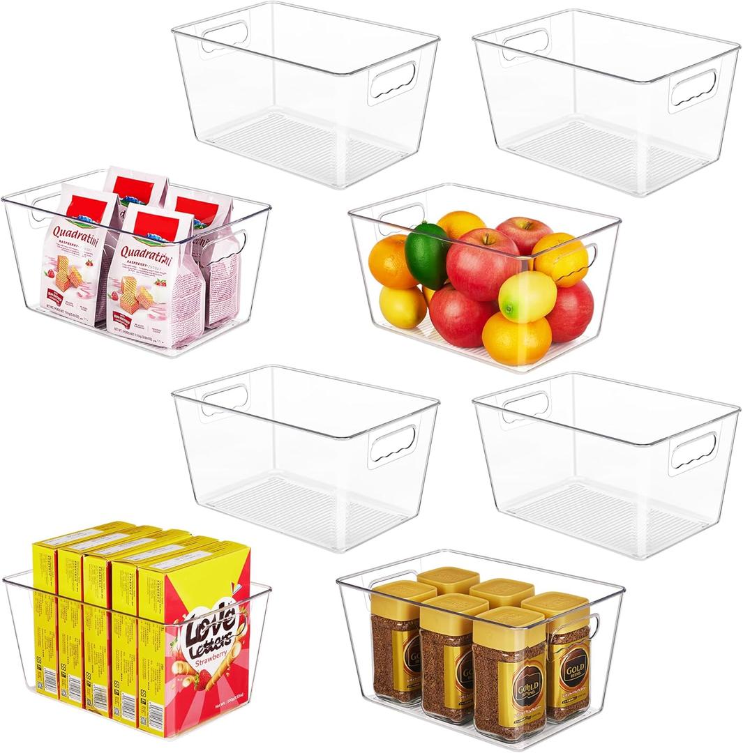YIHONG Clear Plastic Storage Bins, 8 Pack Pantry Organizer Bins with Handle for Kitchen, Freezer,Cabinet,Closet Organization and Storage (11.2x7.5x6)