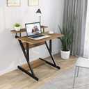 Dripex Computer Desk for Small Spaces, Z Shaped Small Computer Desk, 27.5 inch Compact Desk with Monitor Shelf and Bottom Storage Shelves, Space Saving Desk, Walnut