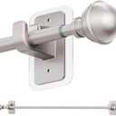 ENJOYBASICS No Drill Curtain Rods for Window 28 to 60 Inches, 5/8 Inch Diameter Renter Friendly Drapery Rod with Adhesive Brackets without Drilling, Adjustable from 27 to 65 Inches, Nickel