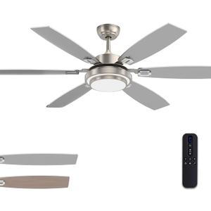60 Inch Large Ceiling Fans with Lights and Remote Control for Living Room, Modern Nickel Ceiling Fan with Quiet Reversible DC Motor, Timer, 6 Speeds for Garage, Home Office, Outdoor Patio