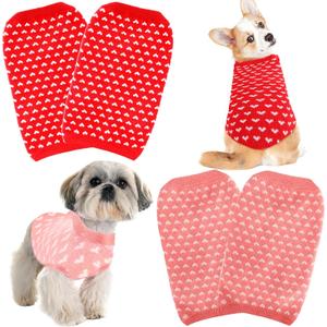 4 Pcs Valentine Dog Sweater Heart Pattern Puppy Sweater Warm Soft Pet Holiday Clothes for Cats and Dogs Warm Knitwear (M)