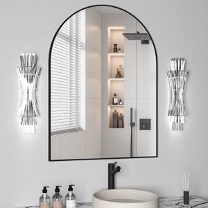 Arched Wall Mirror for Bathroom, 30"x40" Arched Mirror Wall Mounted Mirror with Metal Frame, Black Vanity Mirror Decor for Mantle, Bedroom, Entryway, Living Room