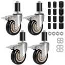 4-Inch Heavy-Duty Expanding Stem Casters with Brake - Prep Table Casters Set of 4, Fit 7/8" to 1-5/8" ID Tube Pipe Legs for Stainless Steel Table, Equipment Stand, Carts, Shelving Racks