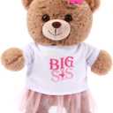 Civaner Big Sister Gifts for Girls 9.8" Bear Stuffed Animal with Removable White T-Shirt Pink Skirt Big Sister Plush Bear to Celebrate Girl Promoted to Sis Newborn Siblings Baby Shower Birthday Gift