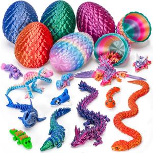 TBOLINE 12PCS Parent-Child 3D Printed Animals Toy, 6 Set 3D Printed Dragon Egg with Mini Baby Animals Inside, Cute 3-D Printer Dragon Fidget Toys, Christmas Stocking Stuffers for Kids 5-7 4-6 8-12 (Multicolor)