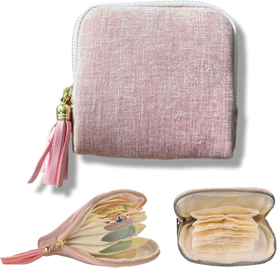 Small Travel Jewelry Case, Soft Velvet Organizer Pouch for Bangles, Bracelets, large Earrings, Beaded necklaces, Anti-Scratch & Portable Jewelry Bag Holder for Daily Use & Gift (Rose Blush)