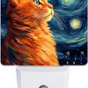 Cat Night Light, Lonely Ginger Cat Night Lights Plug into Wall Decor for Bedroom, Bathroom, Hallway, Kitchen, Dusk to Dawn Sensor Nightlights for Boys Girls Women Men Room Gifts
