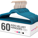 HOUSE DAY Velvet Kids Hangers 60 Pack, Premium Childrens Hangers for Closet, Ultra Thin Cute Clothes Hanger, Non Slip Small Felt Hanger 14 Inch for Kids Clothes, Light Blue