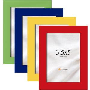 eletecpro 3.5x5 Picture Frames Set of 4, Colorful Photo Frame for Kids Made of Engineered Wood and Acrylic Display 3.5x5 Photos, Cute Home Decor for Wall & Tabletop (Red, Yellow, Blue, Green)