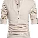 NITAGUT Men Henley Neck Long Sleeve Daily Look Linen Shirts Size XL