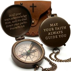 Baptism Gifts for Boys Confirmation & First Communion Compass Gift Catholic Christian Brass Pocket Compass with Scripture Religious Keepsake for Christening Gift for Godson, Son, or Grandson