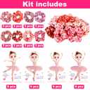 24 Pack Valentine's Day Gifts for Girls, Ballerina Cards with Satin Elastic Hair Scrunchies Set, Dance Recital Prizes Classroom Exchange Gifts