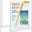 MaxGear Acrylic Sign Holder 8.5x11 Inches 2 Pack, Double Sided Clear Display Stand Table Top Paper Holder, Vertical Menu Flyer Stand, Plastic Frame for Stores, Restaurants, Hotels, Offices