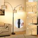 Airposta Black Arc Floor Lamps for Living Room, Farmhouse Boho Floor Lamp for Bedroom, Industrial Standing Lamp for Office, Dimmable Tall Lamp with Rattan Lampshades, Reading Arched Light