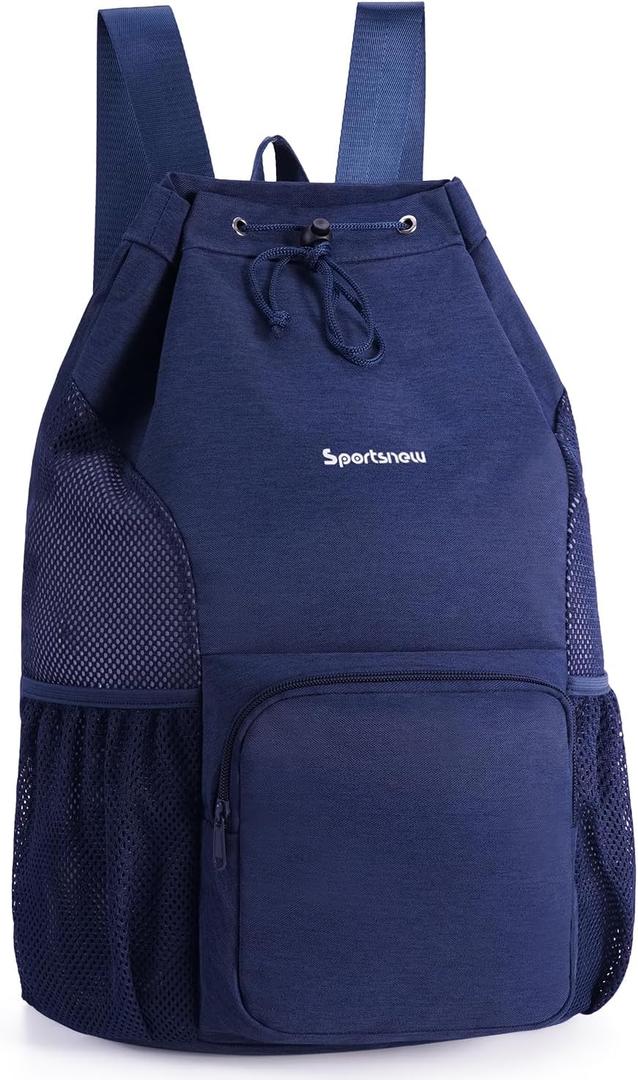 sportsnew Swim Bag Mesh Beach Drawstring Backpack with Wet Pocket, Drawstring Bag for Swimming, Gym, Pool, Workout Gear, Beach Volleyball Backpack for Women Men (Navy Blue)