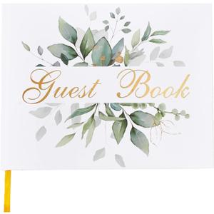 TRULIVA Wedding Guest Book - Guest Sign in Book - Wedding Reception Registry Book - Hard Cover, 7" x 9" (Eucalyptus Gold Foil, Book)