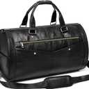 Garment Bag for Travel, Convertible Suit Garment Bag for Men, Stylish Carry On Garment Bag with Shoulder Strap, 2 in 1 Foldable PU Leather Garment Duffle Bag Suit Travel Bag for Men, Black, Two Way, 20"x11"x12"