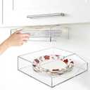 Paper Plate Dispenser, 10 Inch Large Wall Mounted Acrylic Paper Plates Holder Under Cabinet, Easy Access Vertical Plate Organizer for Kitchen Counter, Fits Round and Square Plates