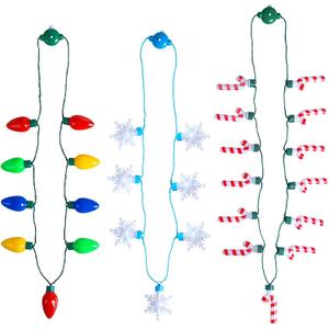 POPLAY Christmas Light Up Necklaces, 3PCS 36~41inch Glowing Necklaces Snowflake Candy Cane LED Bulb String Lights for Indoor Christmas Winter Decoration Party Supplies