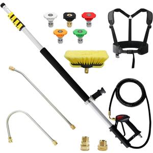 janz Aluminum 24 FT Telescoping Pressure Washer Wand with Pressure Washer Extension Wand,Gutter Cleaner Attachment, 5 Spray Nozzle Tips, 2 Hose Inlet Adapters and Support Harness