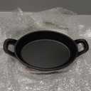 Mifoci 2 Pack Mini Cast Iron Fajita Skillet, 8.5" x 6.1" Oval Sizzling Steak Plate Pan Small Ramekin Set Black Casserole Dish for Stove Oven Grill Restaurant Kitchen Indoor Outdoor Picnic