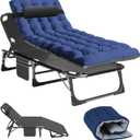 NAIZEA Portable Folding Lounge Chairs, Reclining Cot, Perfect for Pool, Beach, Patio, Camping (Black Chair+blue Pad)