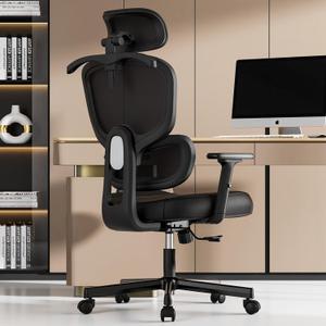 Office Chair, Ergonomic Desk Chair, High Back Desk Chair, Big and Tall Reclining Comfy Home Office Chair with Lumbar Support Breathable Mesh Computer Chair Adjustable Armrests (Blackblack)