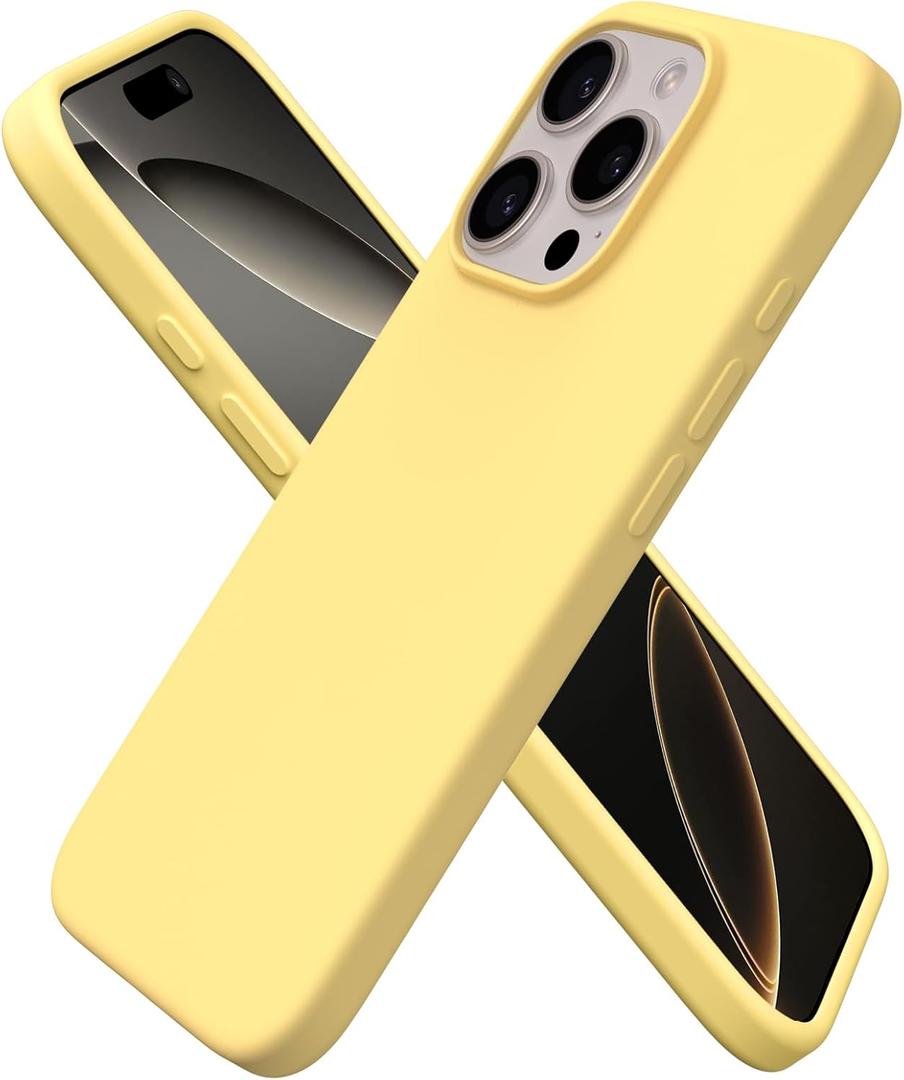 ORNARTO Compatible with iPhone 16 Pro Case 6.3", Slim Liquid Silicone 3 Layers Soft Gel Rubber Shockproof Protective Cover with Anti-Scratch Microfiber Lining-Buttercream Yellow