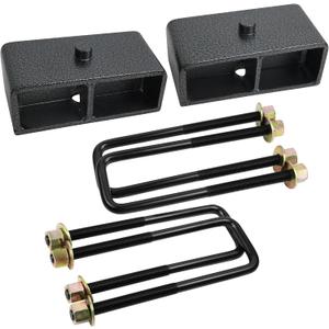 2'' Rear Leveling Lift Kit for 1999-2023 Chevy Silverado 1500 GMC Sierra 1500, 2in Hammer Tone Powder Coated Steel Rear Lift Block with Extended Square U-Bolt
