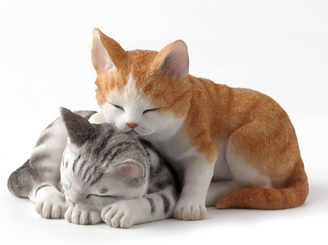 5.13 Inch Sleeping Tabby Kittens Decorative Figurine, Orange and Gray