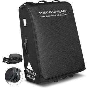 RAYMACE Padded Stroller Travel Bag for Airplane,Stroller Gate check bag with Wheels Fits UPPAbaby Vista V2,Cruz V2(Remove Rear Wheels), Travel Safe Protection Storage Bag, Patterned Design,Black