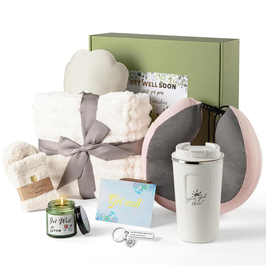 Get Well Soon Gift Baskets for Women, 9pcs Comfort Care Package After Surgery Thinking of You Box Include U-Pillow Blanket Coffee Mug Get Well Gifts for Women Friends Mom Grandma