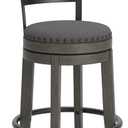 Signature Design by Ashley Caitbrook | Farmhouse Swivel 24" Counter Height Barstool  360 Swivel, Upholstered with Nailhead Trim, Metal & Wood Frame, Gray