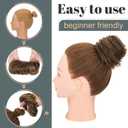 Hairro Messy Bun Hair Piece Real Remy Human Hair Straight Highlight Balayage Piano Color Ponytail Scrunchies Updo Elastic Wrap On Chignon 30g #2RP6R Dark Brown Mix Light Brown