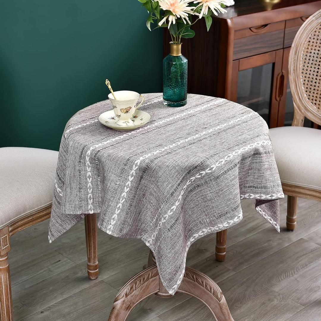 NEWISHER Rustic Farmhouse Embroidered Small Square Tablecloth Jacquard Striped Table Cloth Linen Texture Washable Fabric Side Table Cover Kitchen Dining Home Decoration (Coffee, 36x36 inch)